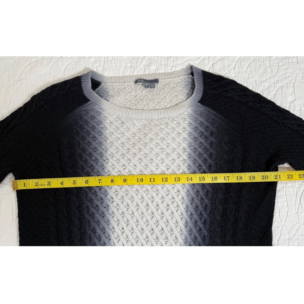 Vince Wool Cashmere Ombre Knit Sweater Women's M Black Grey White Cable Knit - Picture 5 of 7